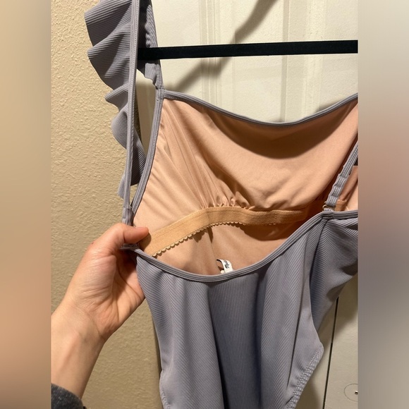 Madewell Second Wave Ribbed Ruffle-Strap One-Piece Swimsuit Periwinkle , size S - Picture 2 of 7